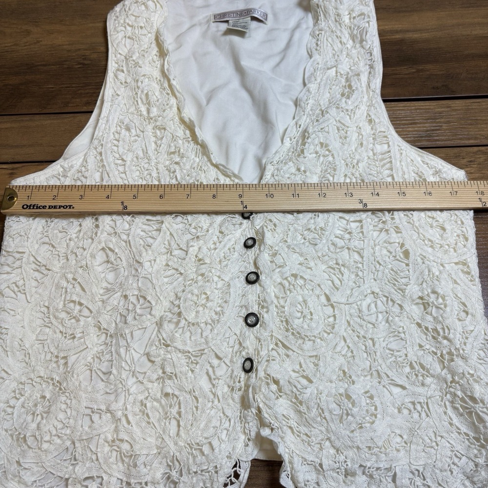 Vintage Christine Parker Women M Cream Vest Cottagecore Crochet Lace - Picture 11 of 14